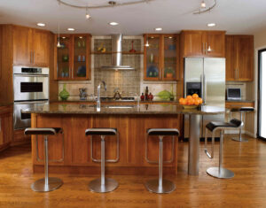 dark tone shaker-style cabinets in a large kitchen